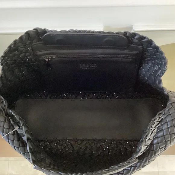 Falor Italy Handmade Black Woven Leather Large Shoulder Hobo Bag Magnetic Close - Picture 4 of 16